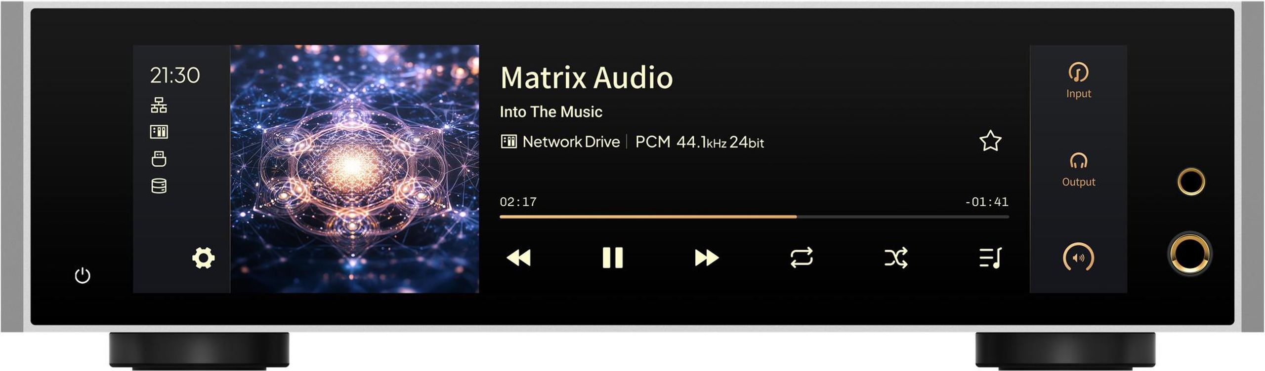 Écran du Matrix Audio TS-1 affichant la lecture en cours